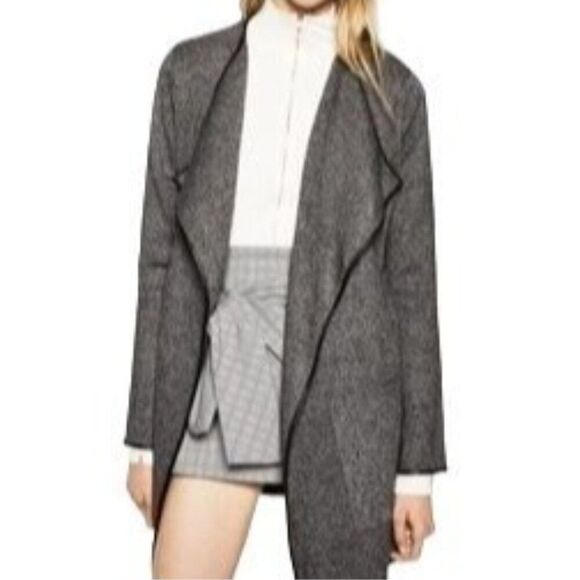 Zara Knit Womens S Oversized Open Front Faux Leather Trim Cardigan Sweater - Picture 1 of 6